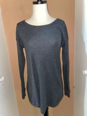 French Laundry Charcoal Gray Long Sleeve Scoop Neck with Lace Shoulder Details